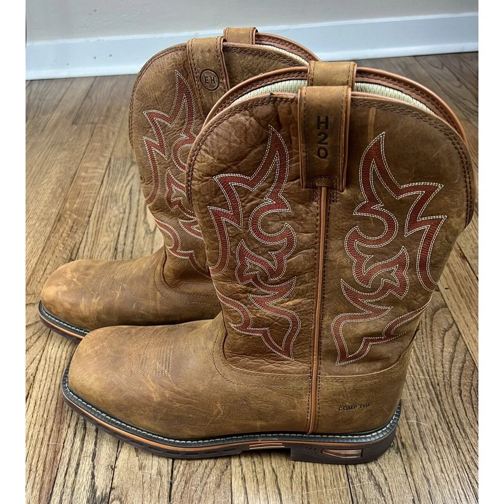 Justin Resistor Comp Toe Work Boots CR4016 Russet Brown Leather Waterproof Sz 14